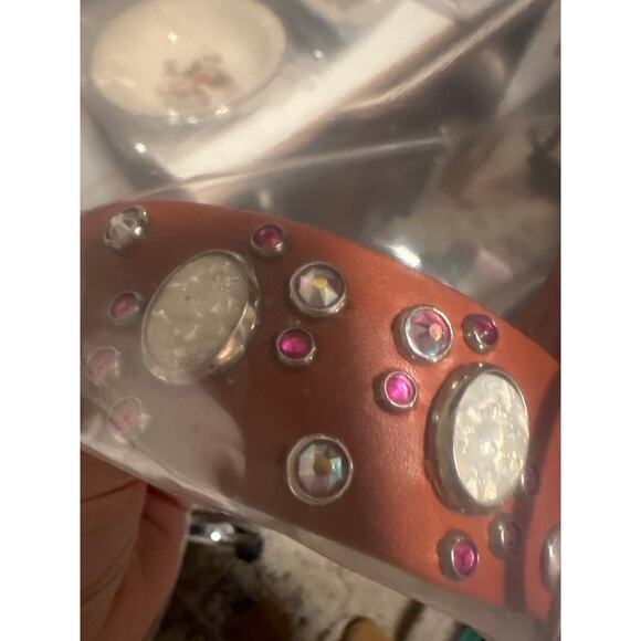 Leather boutique Dog collar Genuine Pittie 1.5" x 23” rhinestones pearl custom - Picture 4 of 7